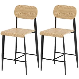 Tabourets De Bar X2 Style Industriel, Bois Naturel Et Métal Noir, H66 Cm Avec Repose-pieds