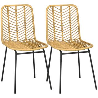Lot De 2 Chaises De Salle à Manger Style Rotin, Structure Acier, Jaune, 44x58x85 Cm