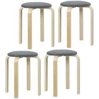 Lot De 4 Tabourets Ronds Empilables Effet Lin Gris, Pour Cuisine Et Salon