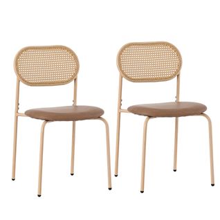 Lot De 2 Chaises De Salle à Manger En Rotin Avec Pieds En Métal, Style Vintage Brun
