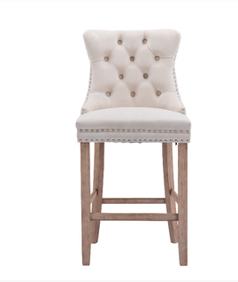 Lot De 2 Tabourets De Bar En Velours Orange Avec Dossier Haut Et Pieds En Bois