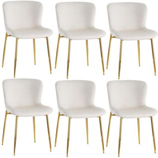 Fauteuil En Velours Beige Avec Pieds Dorés, Lot De 6 Chaises Lounge Modernes Sans Accoudoirs