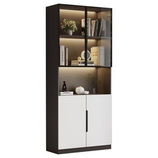 Vitrine Moderne Minimaliste Blanche 80x30x200 Cm Avec LED Réglable Et Portes Vitrées