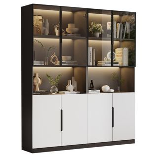 Vitrine Moderne Minimaliste Blanche 80x30x200 Cm Avec LED Réglable Et Portes Vitrées, Lot De 2