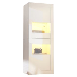 Vitrine Blanche Laquée Avec LED, 2 Portes, Étagères Réglables, 61x42x162 Cm