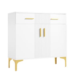 Buffet Moderne Blanc Avec 2 Portes Et 2 Tiroirs, 80x35x79,5 Cm