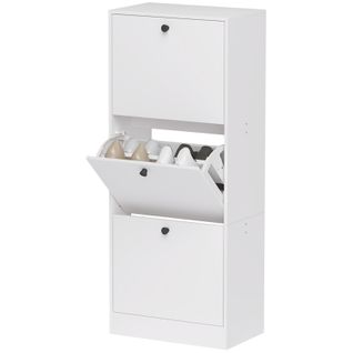 Meuble à Chaussures 3 Abattants, Étagères Réglables, 12 Paires, Blanc 115 cm