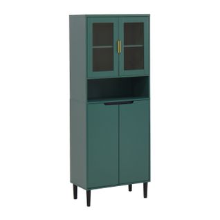 Grand Meuble Haut Vert Avec Portes En Verre Trempé Et Étagères Réglables