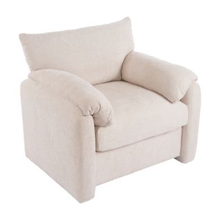 Fauteuil En Chenille Moderne Avec Accoudoirs Rembourrés, Beige