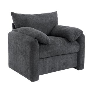 Fauteuil En Chenille Moderne Avec Accoudoirs Rembourrés, Gris