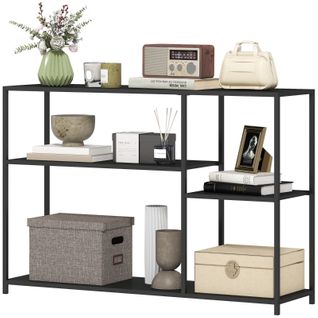 Console D'entrée En Métal Noir Avec 4 Étagères, Style Industriel, 110x30x75 Cm