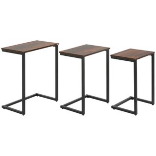 Lot De 3 Tables D’appoint En C, Style Industriel, Structure Métal, Bois Rustique