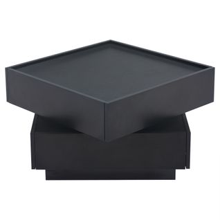 Table Basse Noire Pivotante à 360° Avec 2 Tiroirs Et Étagères, 60x60x38 Cm