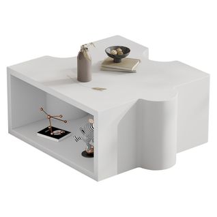 Table Basse Blanche Puzzle 65x65x32 Cm, Design Unique, Mdf Laqué