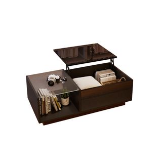 Table Basse LED Réglable Avec Rangement Caché, Plateau Relevable, Finition Brillante 100x50cm, Noir