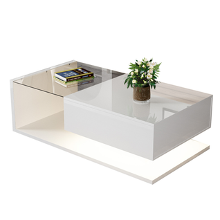Table Basse Blanche Avec Plateau Verre Trempé Et LED Multicolore