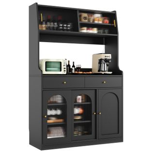 Buffet Haut Noir 120 × 40 × 180 Cm Avec LED Multicolore Et Portes Vitrées