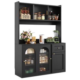 Buffet Haut Noir 120x35x167 Cm Avec LED Multicolore Et Étagères Réglables