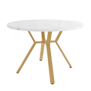 Table Ronde Moderne En Marbre Blanc Ø 100 Cm Avec Pied Métal Doré En X