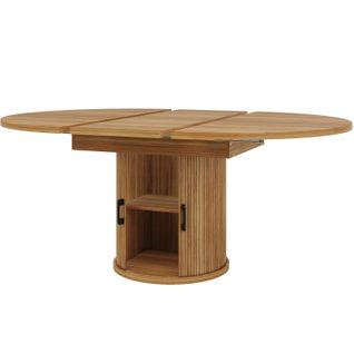 Table à Manger Extensible Ronde En Noyer Ø118-158 Cm Avec Rangement Intégré