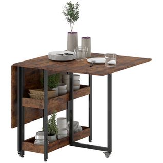 Table à Manger Pliante Avec 2 Étagères Ouvertes, Extensible 2-4 Personnes, Marron 133x80 Cm