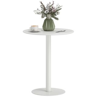 Table à Manger Ronde Ø60 Cm Pour 2 Personnes En Acier Blanc