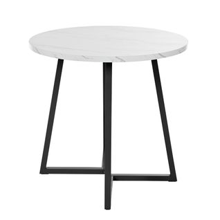 Table Ronde Design En Mdf Effet Marbre, Piètement Métal Blanc Et Noir, Ø80 Cm