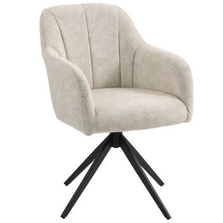 Fauteuil Pivotant Beige En Velours Avec Pieds Métal, Style Moderne Et Dossier Capitonné
