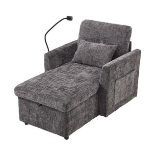 Fauteuil Paresseux Multifonctionnel Avec Dossier Rabattable, Tissu Chenille, Gris