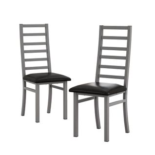 Lot De 2 Chaises De Salle à Manger En Métal, Assise Pu, Dossier Haut Sans Accoudoirs, Gris