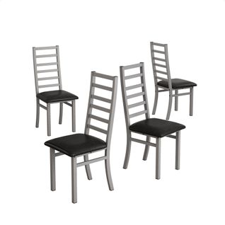 Lot De 4 Chaises De Salle à Manger En Métal, Assise Pu, Dossier Haut Sans Accoudoirs, Gris