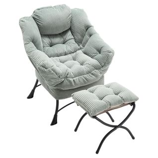 Fauteuil Lounge Paresseux Avec Repose-pieds, Accoudoirs Et Poche Latérale, Vert Clair