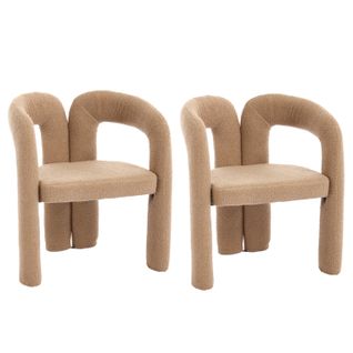 Fauteuil Ergonomique Premium En Tissu Teddy, Design Élégant Et Confort Maximal, Lot De 2, Camel