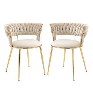 Lot De 2 Chaises Salle à Manger En Velours Doux, Dossier Moderne Avec Accoudoirs Dorés