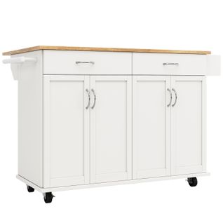 Îlot De Cuisine Multifonction Blanc Avec Plateau Rabattable Et Rangements, 106×50×90,5 cm