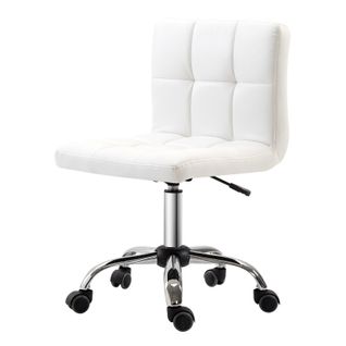 Chaise De Bureau Ergonomique Sans Accoudoirs En Similicuir Blanc Réglable