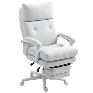 Fauteuil De Bureau Ergonomique Avec Dossier Haut, Repose-pieds Et Revêtement Crème