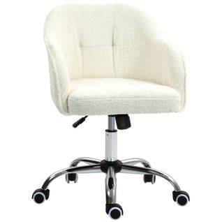 Fauteuil De Bureau Ergonomique En Velours Teddy, Réglable En Hauteur, Crème