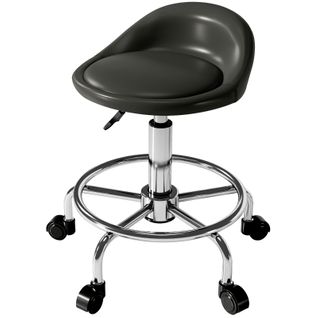 Tabouret Roulant Réglable Avec Dossier Et Repose-pieds, Pivotant 360°, Noir