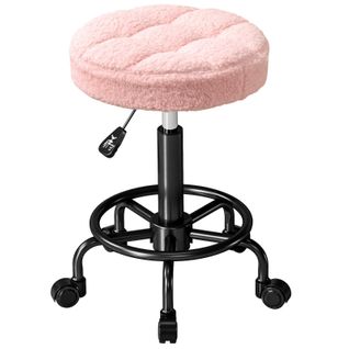 Tabouret à Roulettes Réglable En Hauteur 50–66 Cm, Pivotant 360°, Rose