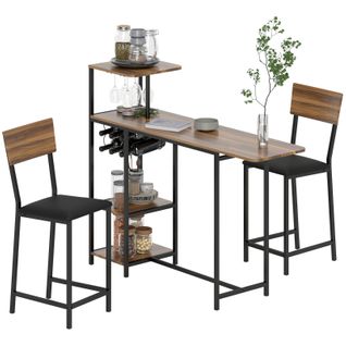 Ensemble Table De Bar Extensible 3 Pièces Avec 2 Tabourets Et Rangement Vin