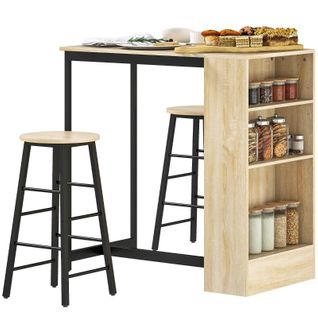 Ensemble Table De Bar 3 Pièces Avec Rangement Et Tabourets Style Industriel Chêne