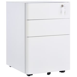 Caisson De Bureau Mobile 3 Tiroirs En Acier Blanc Avec Serrure 39x48x59 Cm