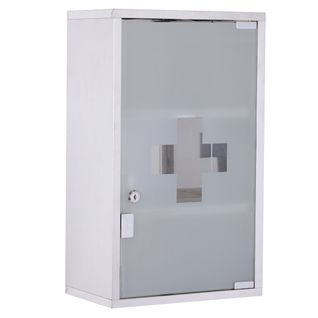 Armoire à Pharmacie En Acier Inoxydable Avec Serrure Et Porte Verre Satinée, 30x18x50 Cm