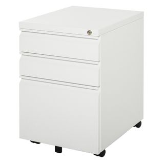 Caisson Mobile De Bureau Blanc En Acier Avec 3 Tiroirs Et Roulettes, 39x48x60 Cm