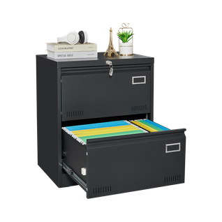 Armoire à Dossiers Latéraux 2 Tiroirs En Métal Avec Serrure – Noir