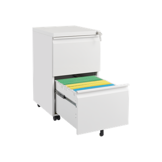 Caisson Mobile 2 Tiroirs En Métal Blanc Avec Serrure, Format Legal/a4