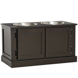 Gamelle Surélevée Pour Chien Avec Rangement, 2 Bols Inox, 60x30x34 Cm, Marron