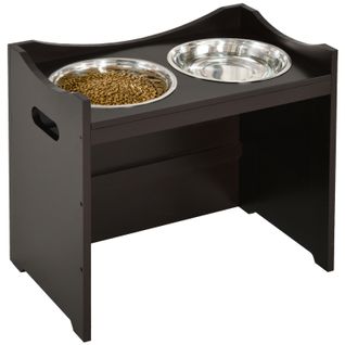 Gamelle Réglable Pour Chien Et Chat Avec Bols Inox, Support Bois Mdf, 54x31,5x47 Cm, Marron