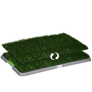 Toilette Pour Chiot Avec Tapis D’herbe Double, Plateau D’apprentissage Propreté 67x41 Cm